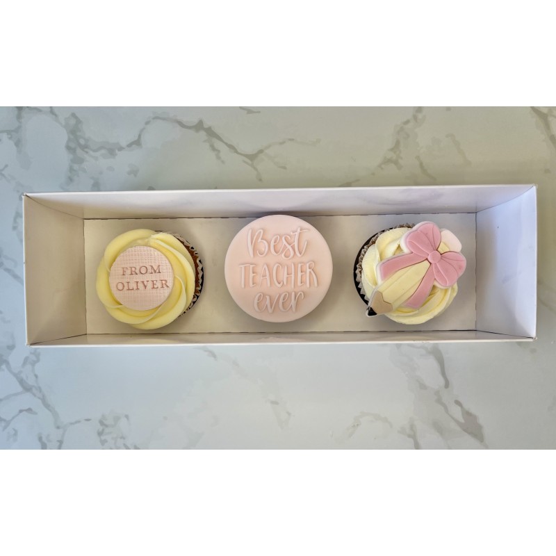 Box of 3 'best teacher' cupcakes pink